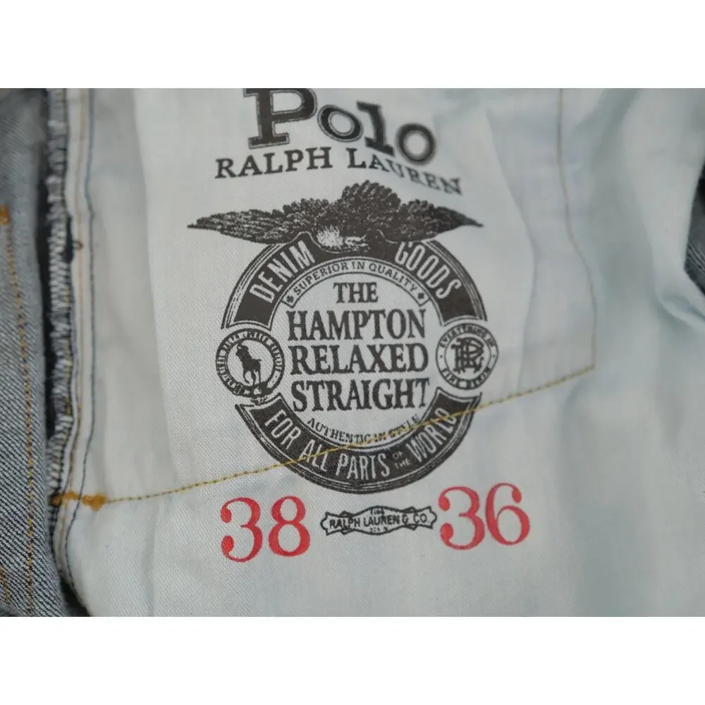 Polo Ralph Lauren‎ Mens 38Tx36 The Hampton Relaxed Straight Rope Dyed Blue Jeans